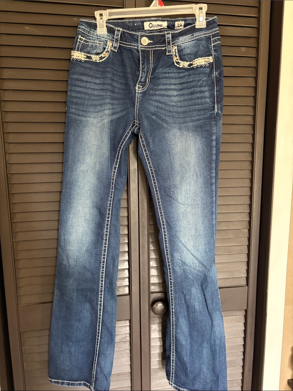 29x33 Women’s Boot Cut Denim Jeans with Embroidered Pocket - Blue